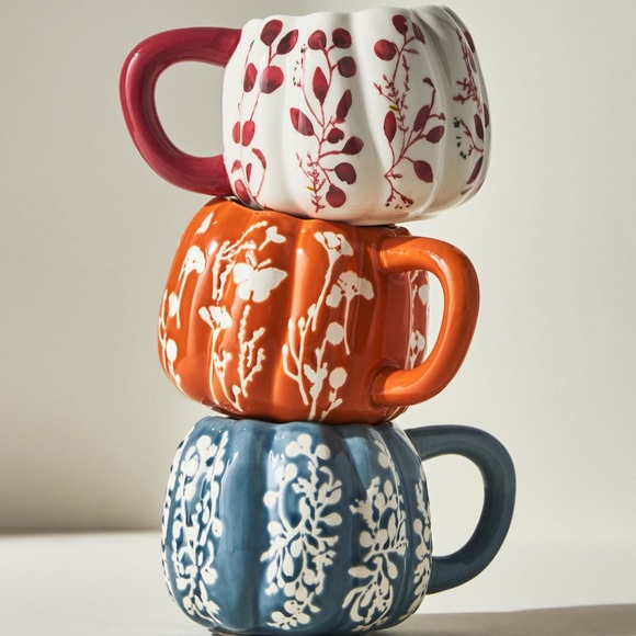 Anthropologie Floral Pumpkin- Shaped mug NWT in Wine - Picture 3 of 10